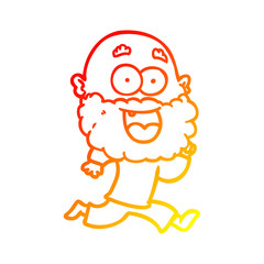 warm gradient line drawing cartoon crazy happy man with beard running
