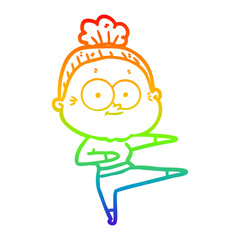 rainbow gradient line drawing cartoon happy old woman
