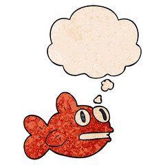 cartoon fish and thought bubble in grunge texture pattern style