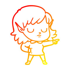 warm gradient line drawing cartoon elf girl