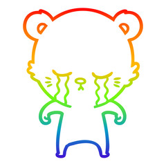 rainbow gradient line drawing crying cartoon bear