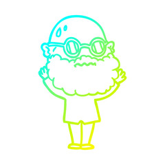 cold gradient line drawing cartoon worried man with beard and spectacles