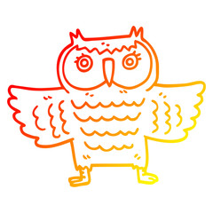 warm gradient line drawing cartoon owl with flapping wings