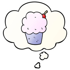 cartoon cupcake and thought bubble in smooth gradient style