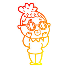 warm gradient line drawing cartoon woman wearing spectacles