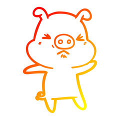 warm gradient line drawing cartoon angry pig