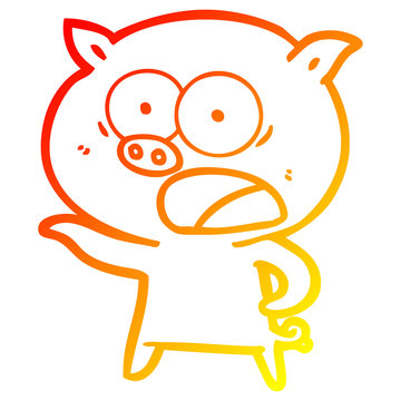 recommend clip art: warm gradient line drawing cartoon pig shouting