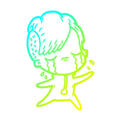 cold gradient line drawing cartoon crying girl wearing space clothes