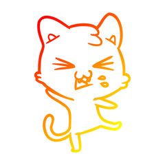 warm gradient line drawing cartoon cat hissing