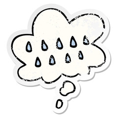 cartoon rain and thought bubble as a distressed worn sticker