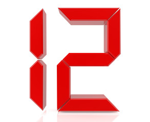 Red digital numbers 12 on white background 3d rendering
