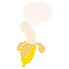 cartoon banana and speech bubble in retro style