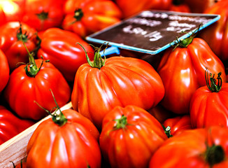 Tomatoes in a market for sale in France. 