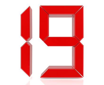 Red Digital Numbers 19 On White Background 3d Rendering