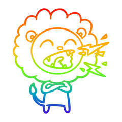 rainbow gradient line drawing cartoon roaring lion