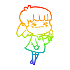 rainbow gradient line drawing cartoon angry girl