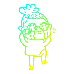 cold gradient line drawing cartoon crying woman wearing spectacles