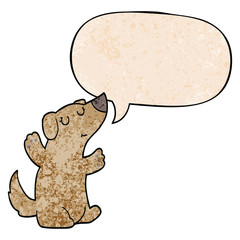 cartoon dog and speech bubble in retro texture style