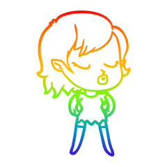rainbow gradient line drawing cute cartoon vampire girl