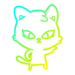 cold gradient line drawing cute cartoon cat