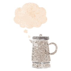 cartoon old kettle and thought bubble in retro textured style