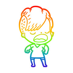 rainbow gradient line drawing cartoon cool hipster girl talking