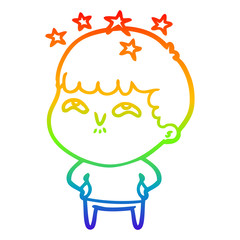rainbow gradient line drawing cartoon amazed boy