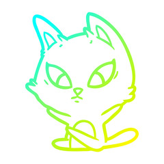 cold gradient line drawing confused cartoon cat sitting