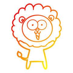 Obraz premium warm gradient line drawing happy cartoon lion