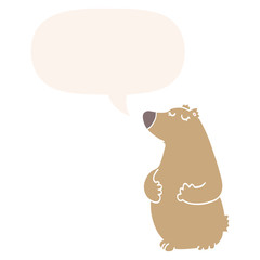 cartoon bear and speech bubble in retro style