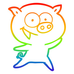 rainbow gradient line drawing cheerful pig cartoon