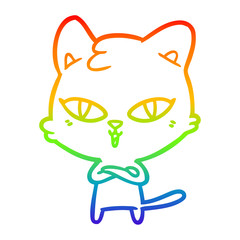 rainbow gradient line drawing cartoon cat