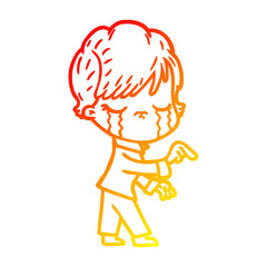 warm gradient line drawing cartoon woman crying
