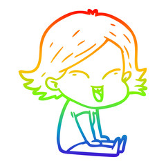 Obraz premium rainbow gradient line drawing happy cartoon girl