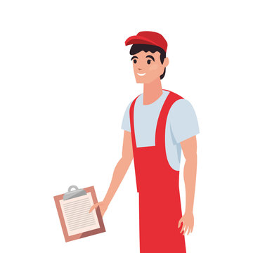 man with clipboard fast delivery logistic icon vector ilustrate
