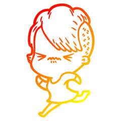 warm gradient line drawing cartoon annoyed hipster girl