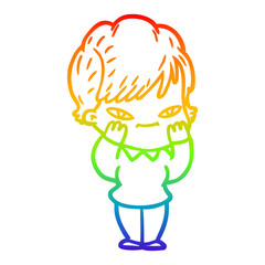 rainbow gradient line drawing cartoon happy woman