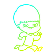 cold gradient line drawing annoyed cartoon boy