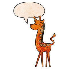 cartoon giraffe and speech bubble in retro texture style