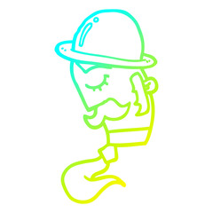 cold gradient line drawing cartoon man wearing hat