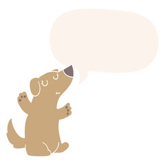 cartoon dog and speech bubble in retro style
