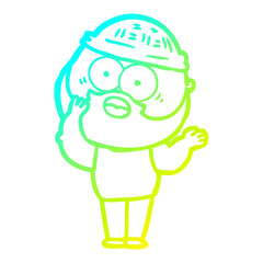 cold gradient line drawing cartoon bearded man