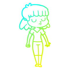 cold gradient line drawing cartoon indifferent woman