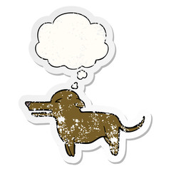 cartoon dog and thought bubble as a distressed worn sticker