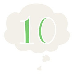 cartoon number 10 and thought bubble in retro style