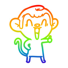 rainbow gradient line drawing cartoon laughing monkey