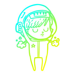 cold gradient line drawing cartoon astronaut woman