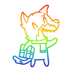rainbow gradient line drawing laughing christmas fox cartoon