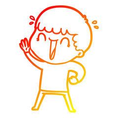 warm gradient line drawing laughing cartoon man waving