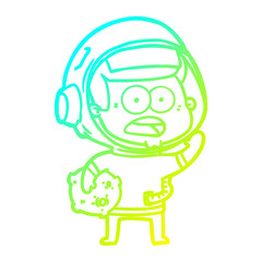 cold gradient line drawing cartoon surprised astronaut holding moon rock